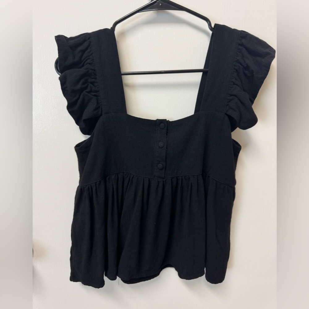 Miou Muse Chic Black Ruffled Sleeve Blouse size small - Picture 3 of 4